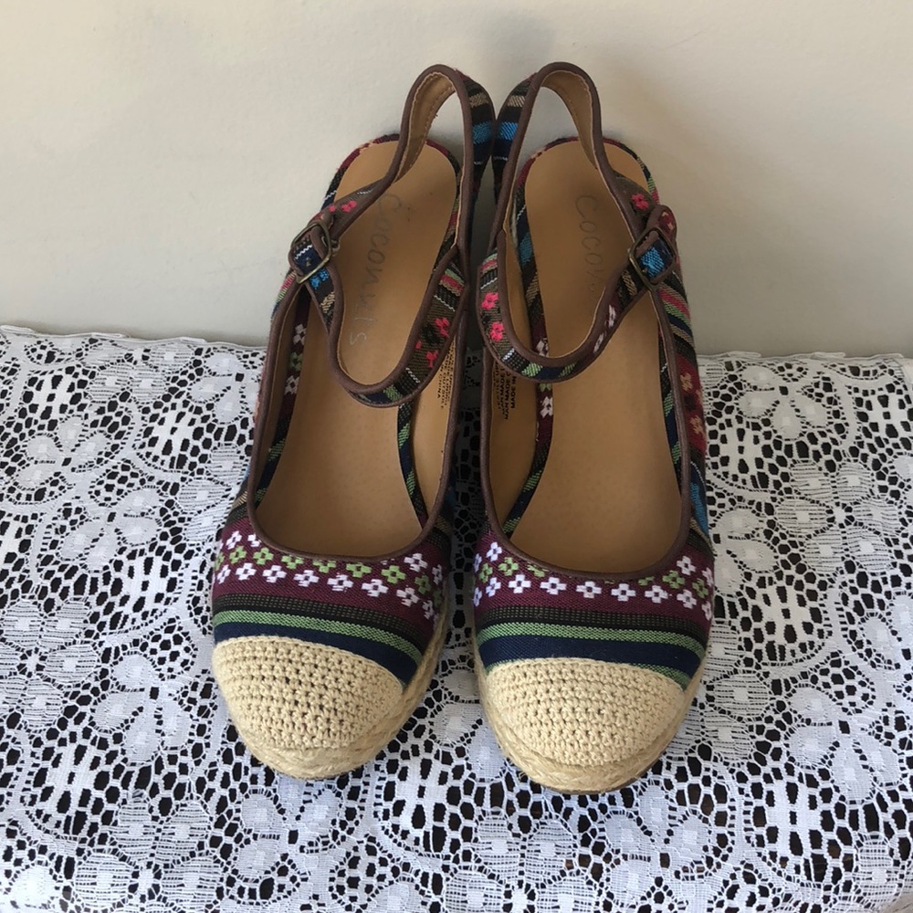 Coconuts 8.5 Dame Boho Style Slingback Wedge Heels
